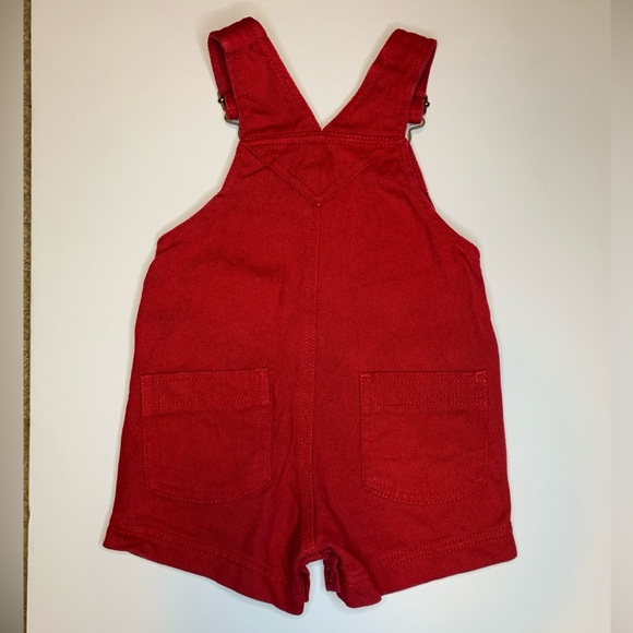 Vintage 1990s Toddler Overalls 12 Months Red Shortalls Construction Theme Cotton - Picture 2 of 10